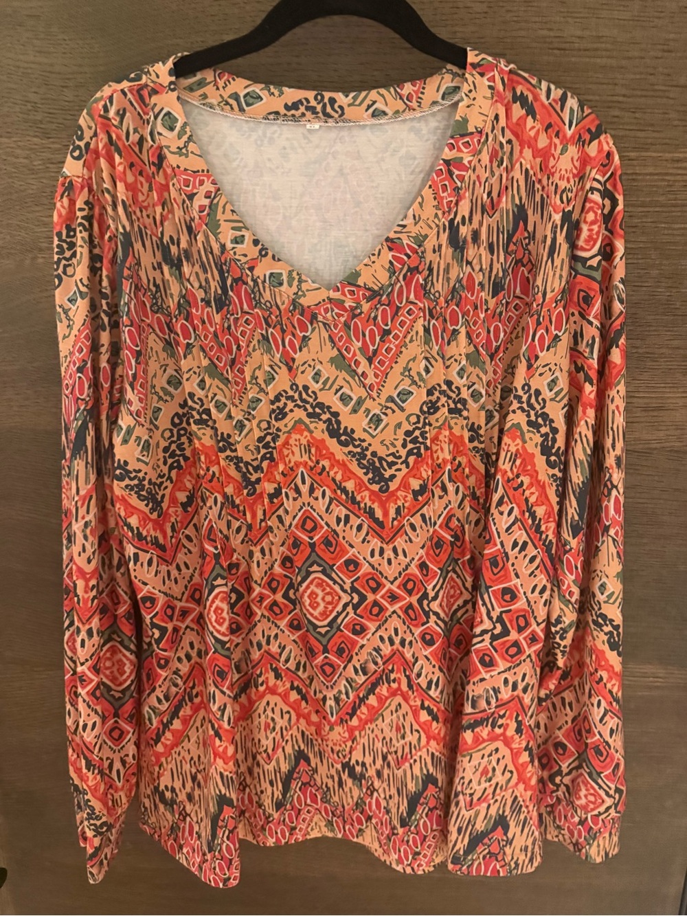 Orange Multi-Print V-Neck Women's Top